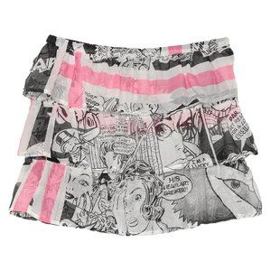 ALTEA cotton & silk mini skirt ruffles cartoon print elasticized waist